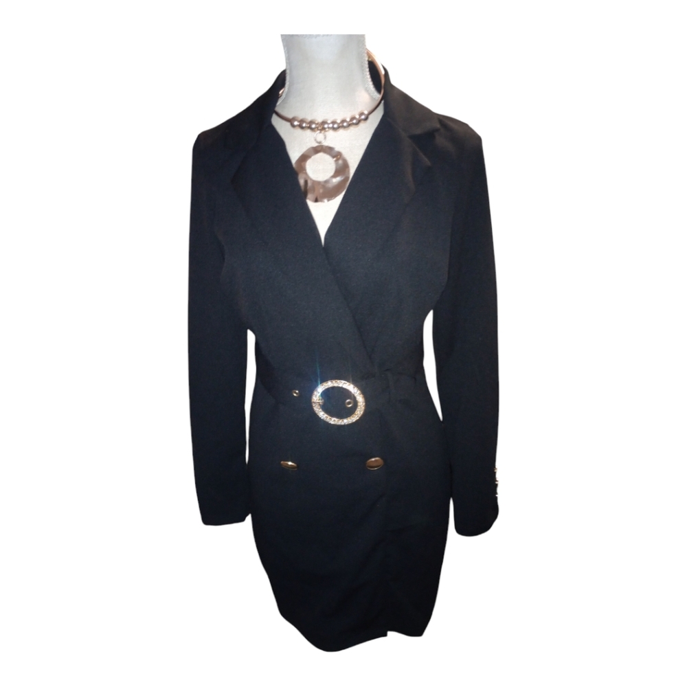 Max + Ash Black Tuxedo Dress with Belt, Size Small, NWT